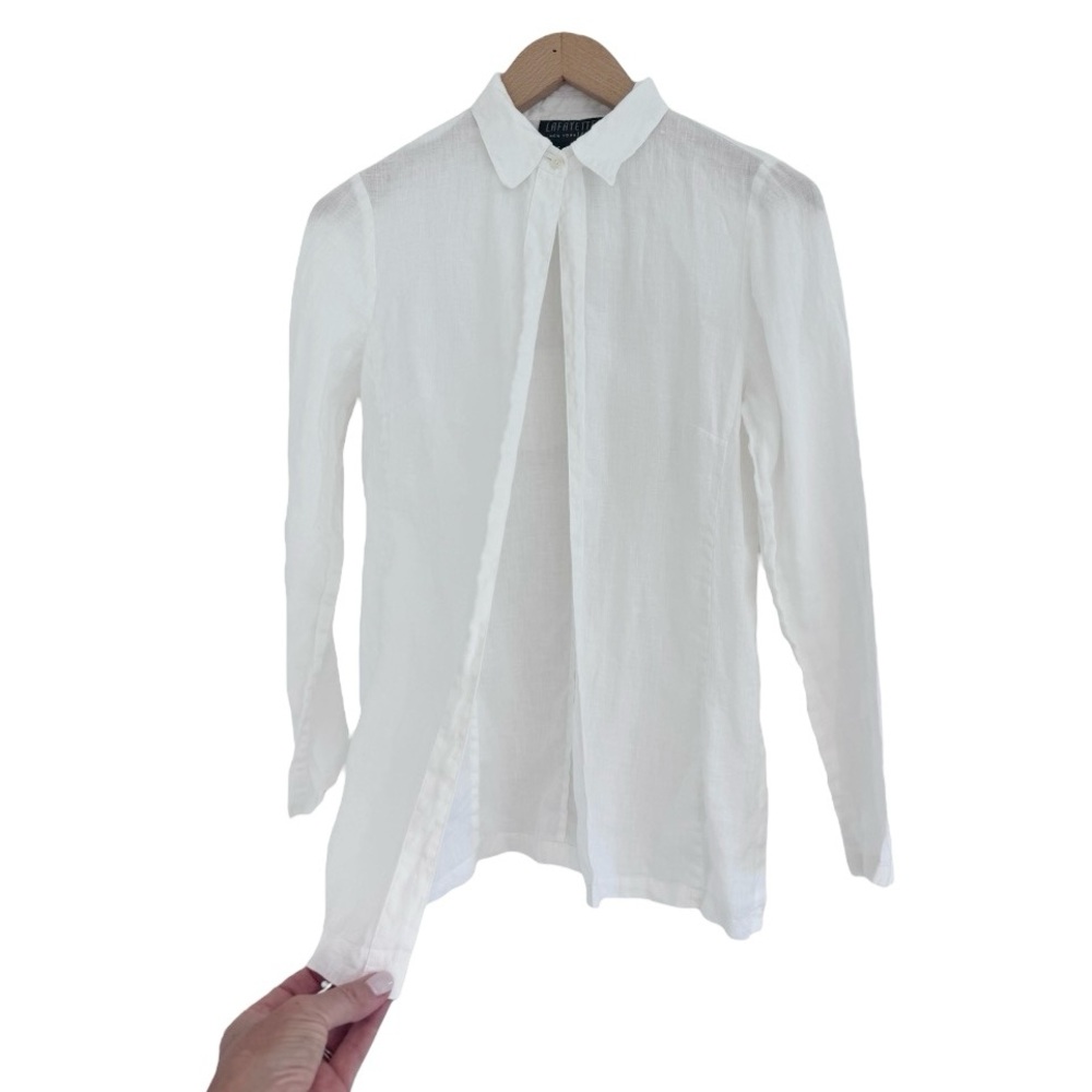 Lafayette 148 New York Linen Single Button Tunic Shirt